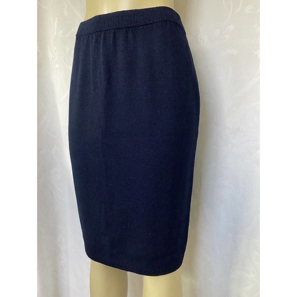 St John Santana Knit Skirt Pencil Straight Navy Blue Wool Blend Classic … - Picture 2 of 6